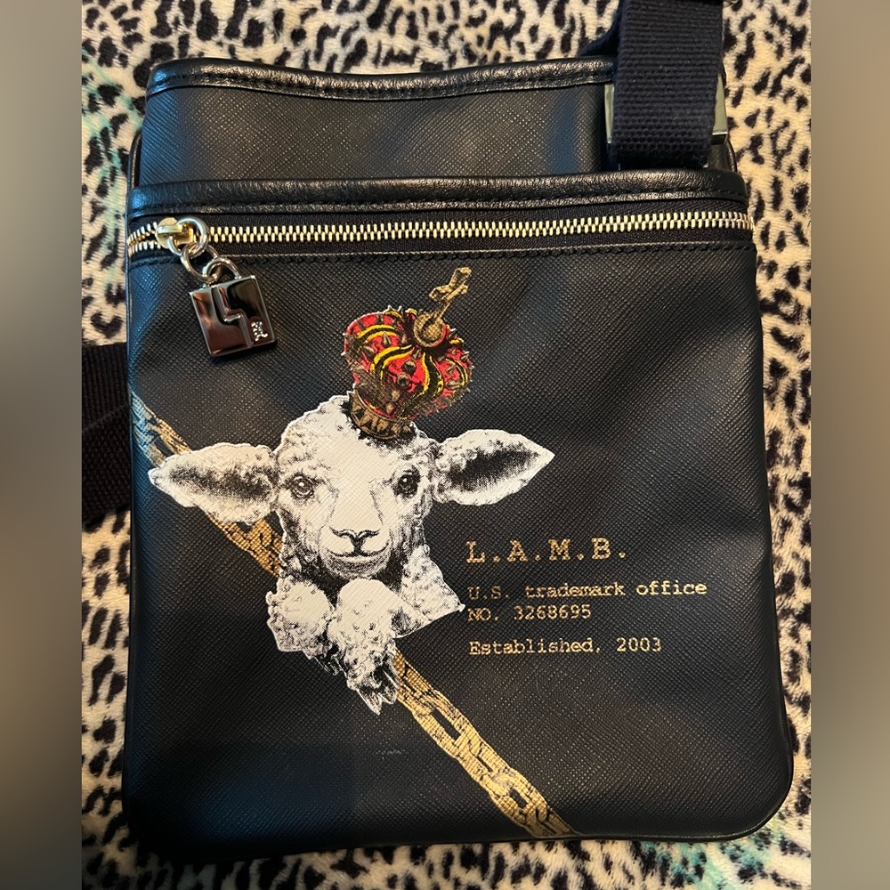 L.A.M.B. Black Crossbody Bag with Lamb and Crown